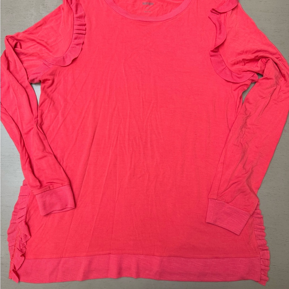 Kensie Women's Pink Ruffle lightweight long Sleeve Top, New!! Size Medium